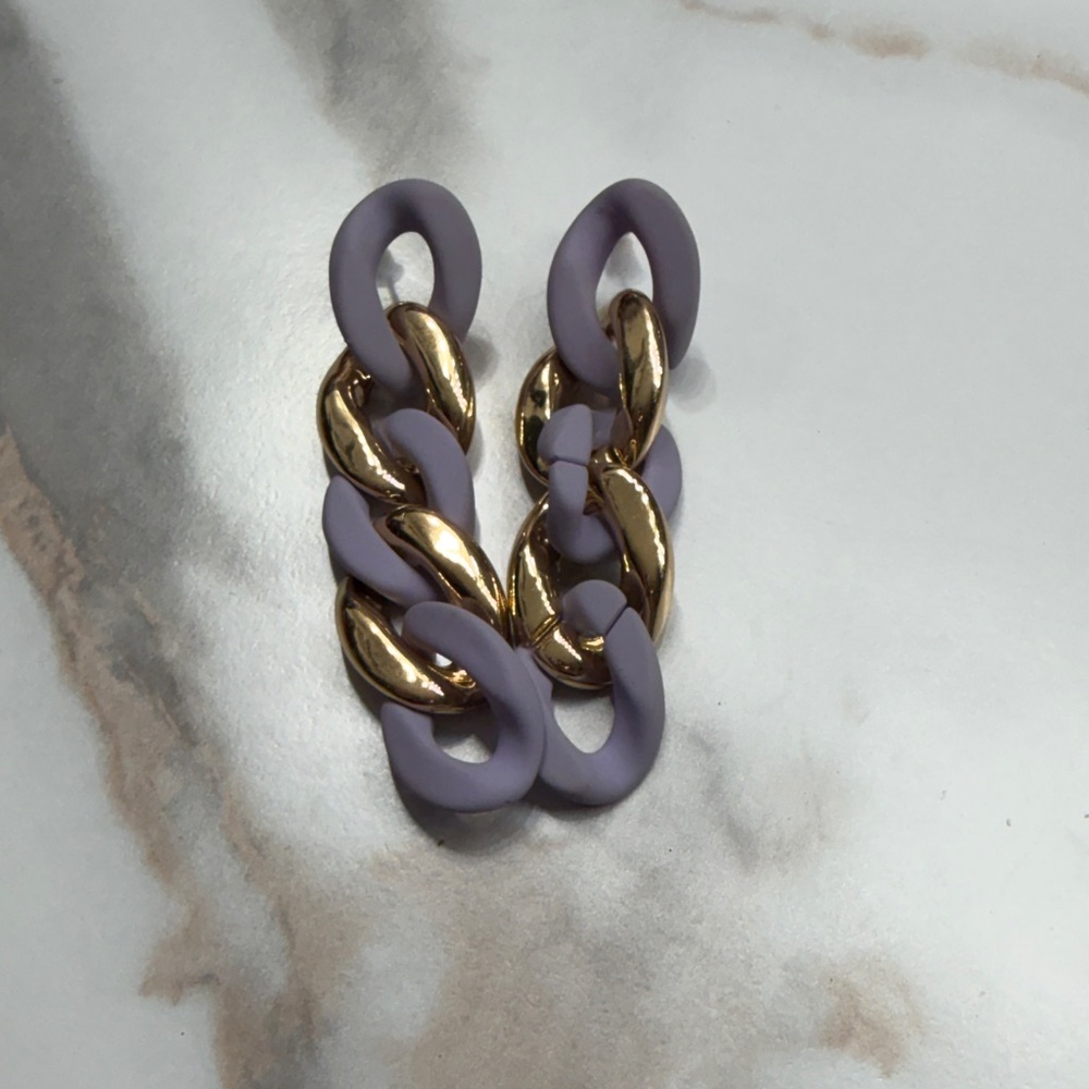 Gold and Purple Chain Link Earrings